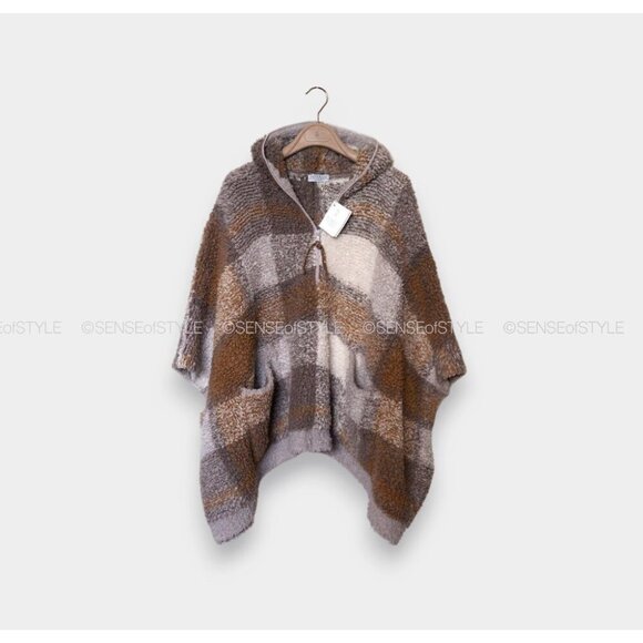 Brunello Cucinelli Cashmere Knit Hooded Poncho Top Sweater Fleecy Teddy Size S - Picture 5 of 9